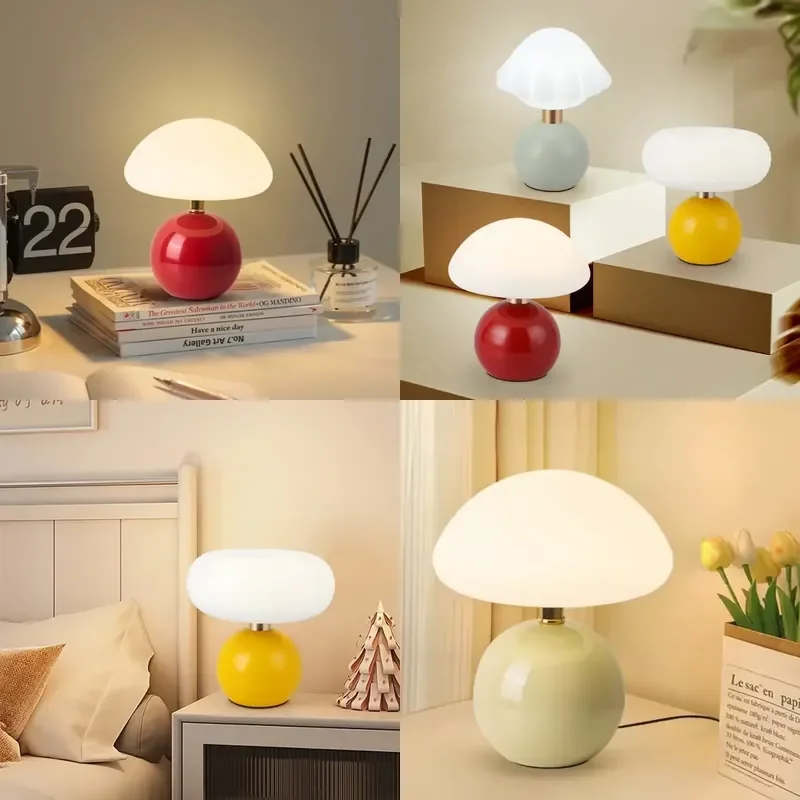 Mushroom Night Light USB Dimmable Desk LampTouch Switch Bedroom Bedside Lamp Eye Protection Learning Rechargeable Table