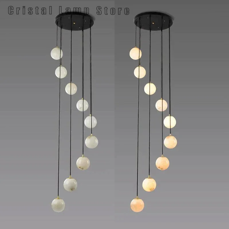 Lampadari in alabastro a cerchio dal Design creativo moderno personalizzato lampada a sospensione in marmo montata a soffitto