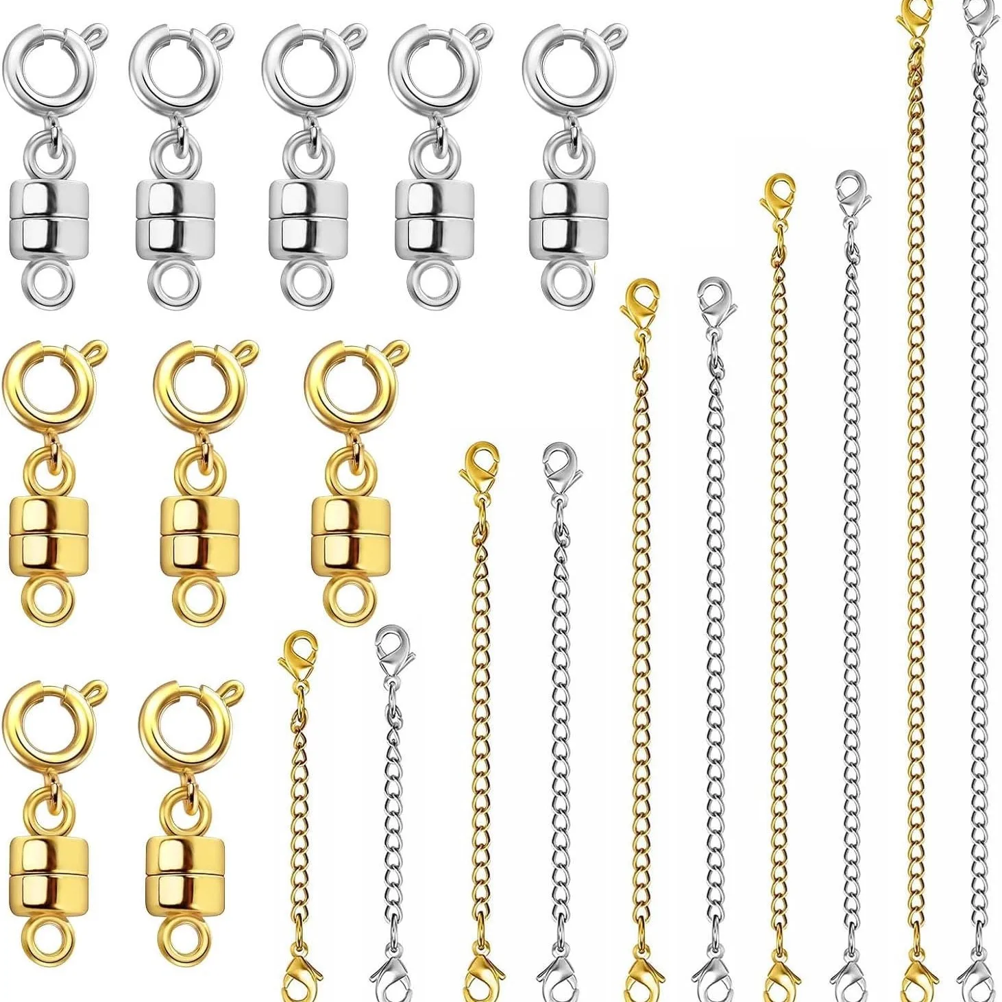 20Pcs Necklace Extender Chain & Magnetic Clasp, DIY Bracelet Lobster Clasp Closure Jump Rings Jewelry Findings