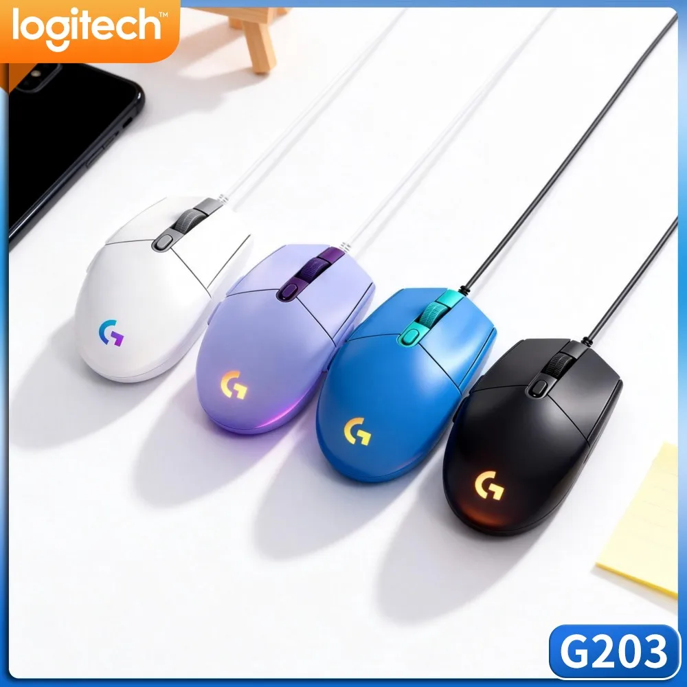 Logitech G203 Wired Gaming Mouse Light‑Build Comfy Hand Grip Tunable RGB Anti‑Slip Pads USB For Pc Laptop Work