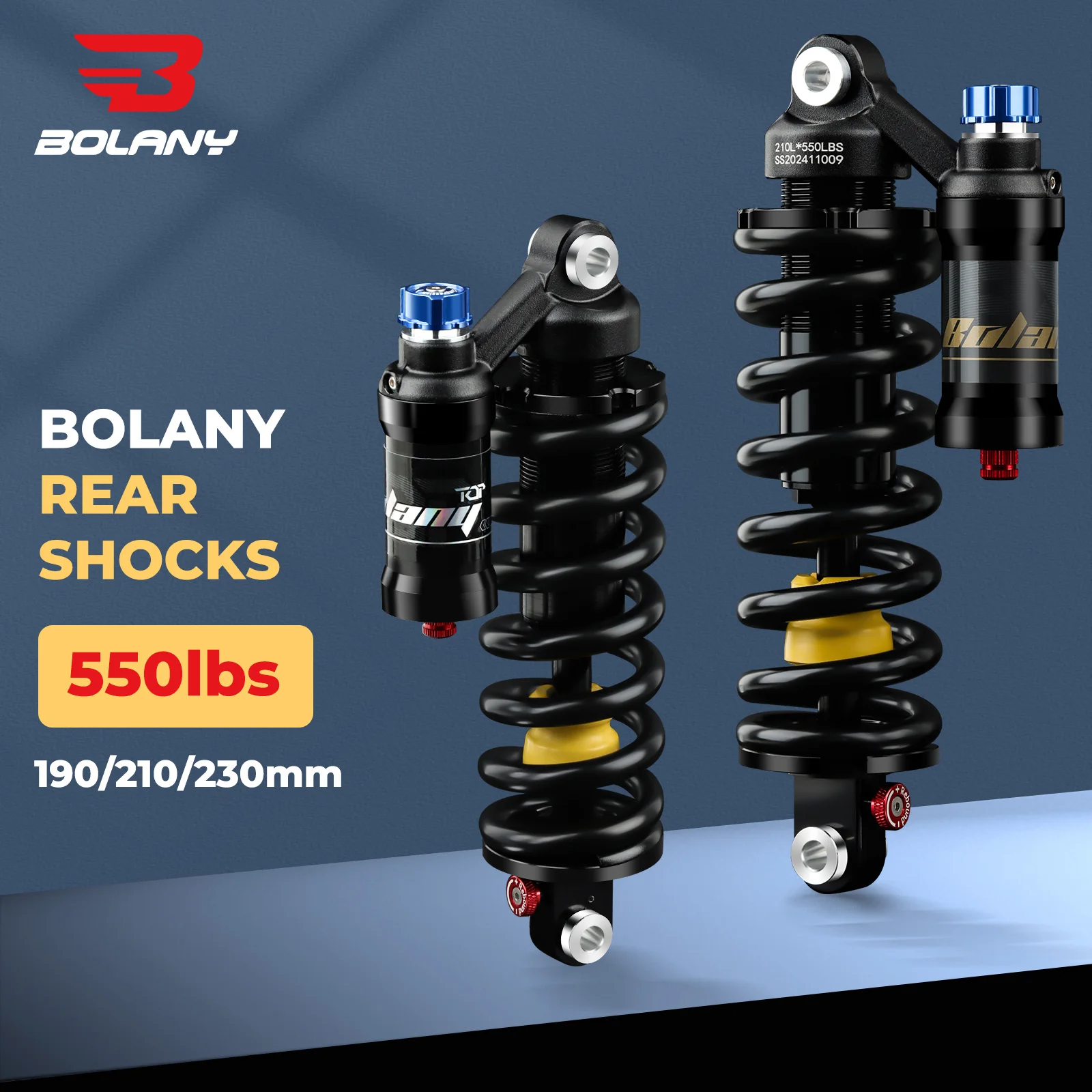 BOLANY Bicycle Shock Absorber 190 210 230mm for Mountain Bike Rear shock Absorber Rebound Compression Scooter Motocycles Parts