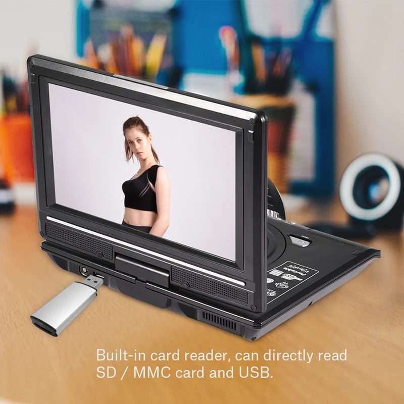 9.8 Inch Portable Mobile Dvd With Mini Tv Hd Player Built-In Rechargeable Battery Support Sd Card/USB Port/Dvd Us Plug