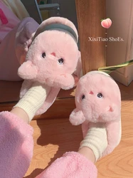 Pantofole da casa in peluche con gattino rosa pantofole da donna in cotone per uso domestico con calore invernale da donna