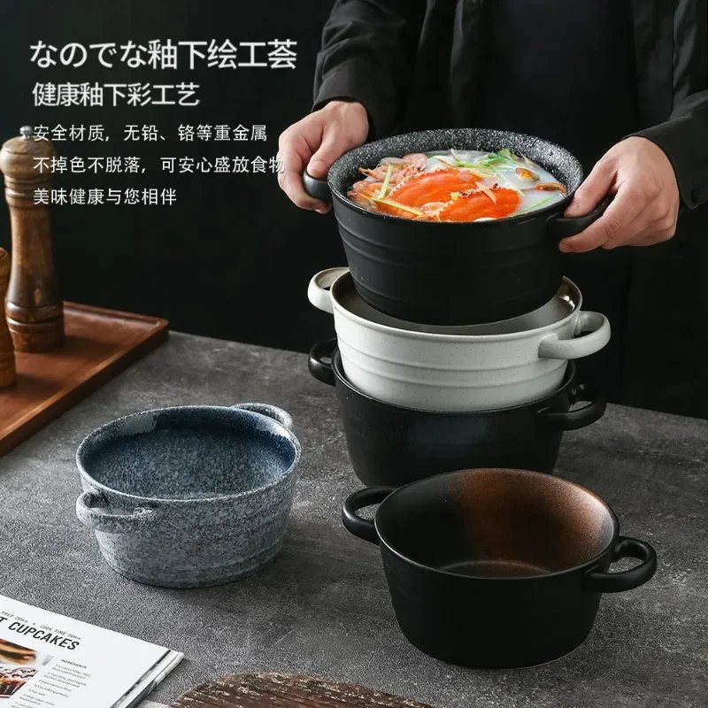 

Japanese Soup Bowl Large Ceramic Bowl Binaural Creative Noodles Japanese Salad Household Soup Plate Tableware Large Bowl