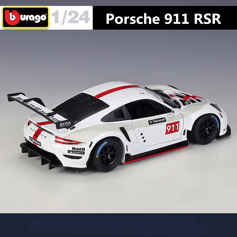 Bburago 1:24 Porsche 911 RSR Alloy Track Racing Car Model Diecasts Metal Sports Car Vehicles Model Simulation Childrens Toy Gift