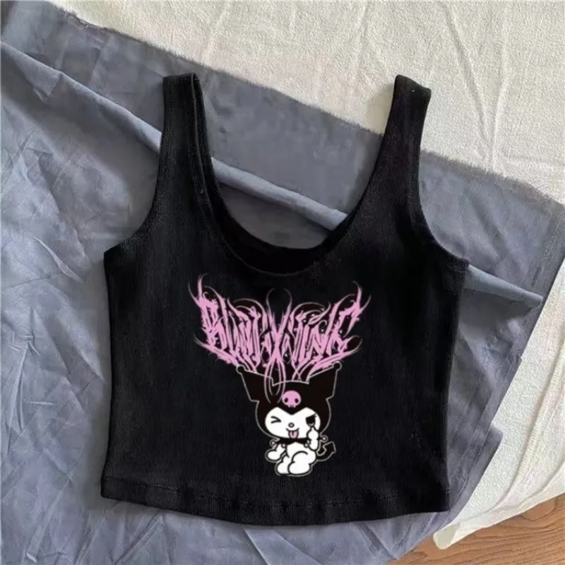 Sanrio Women mi kadınlar tankları üst yaz japon karikatür Y2K kısa kolsuz Tank Streetwear seksi kısa üst siyah yelek kızlar hediyeler