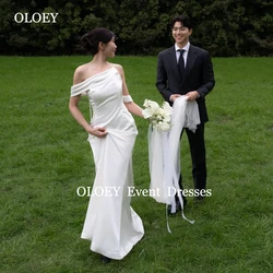 OLOEY Simple Off Shoulder Wedding Dresses Korea Photoshoot Floor Length Sexy Bridal Gowns Customized Zipper Back