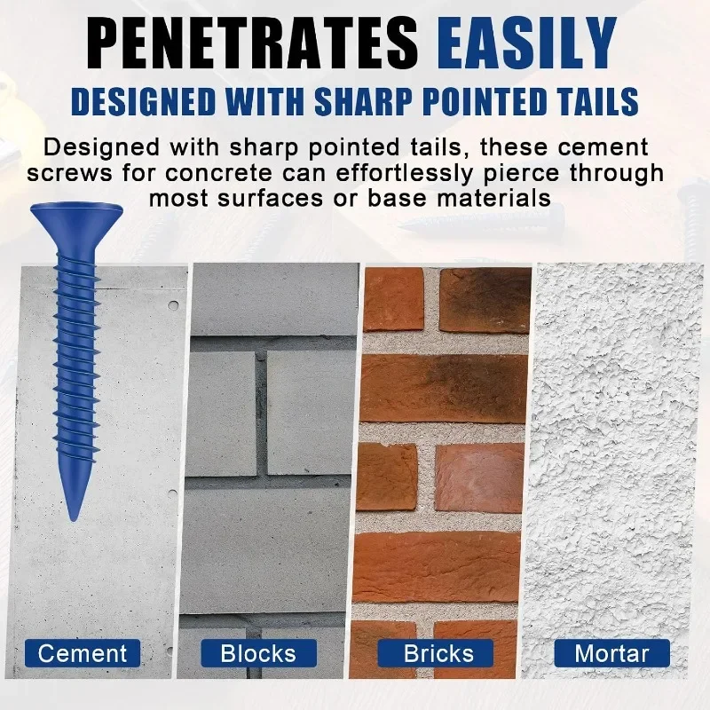 Concrete Screws Anchor Blue Flat Head Screws High Low Thread Pointed Countersunk Cement Screw for Fixing Brick Walls Concrete view 4
