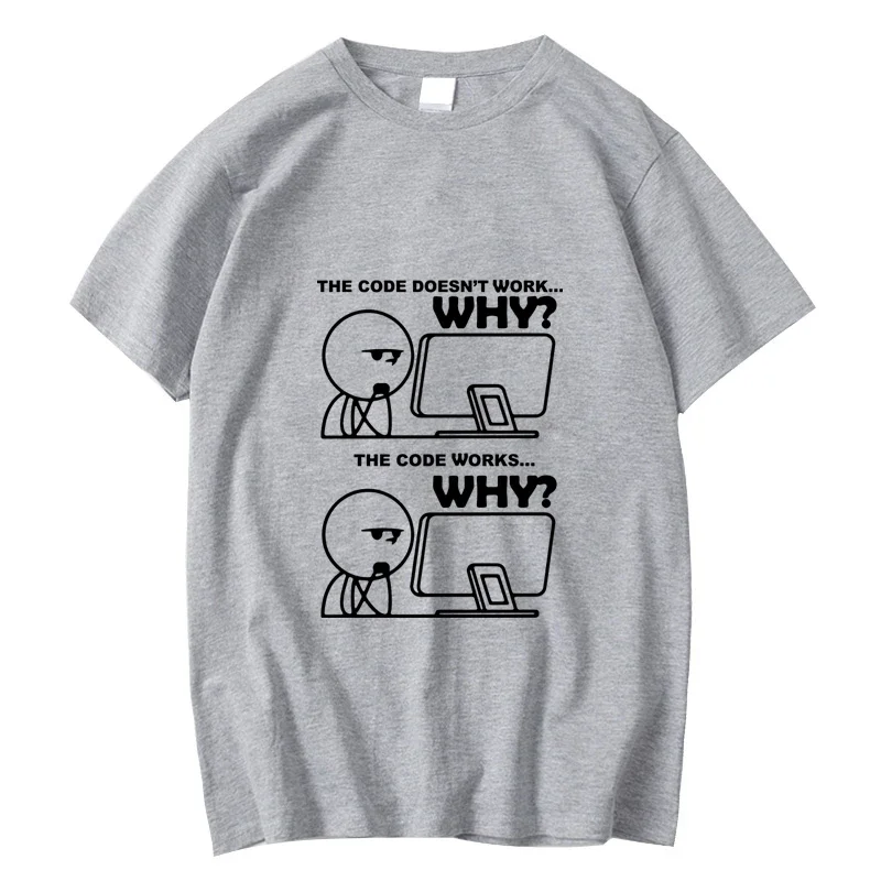 Men's T-shirt 2026 pure Cotton Blend Funny Programmer Print Summer Loose O-neck Cool for Men Short Sleeve T-shirt Male Tees