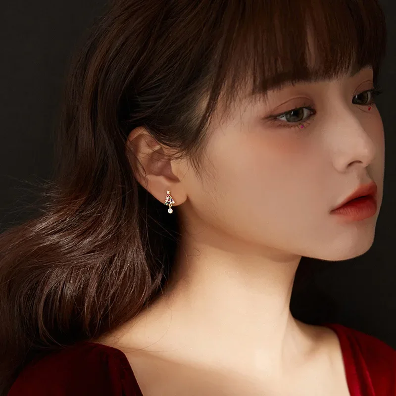 فضي اللون رائعة الزركون ندفة الثلج وأقراط للنساء لامعة كريستال الزهور القرط فتاة حفلة عيد الميلاد مجوهرات هدايا