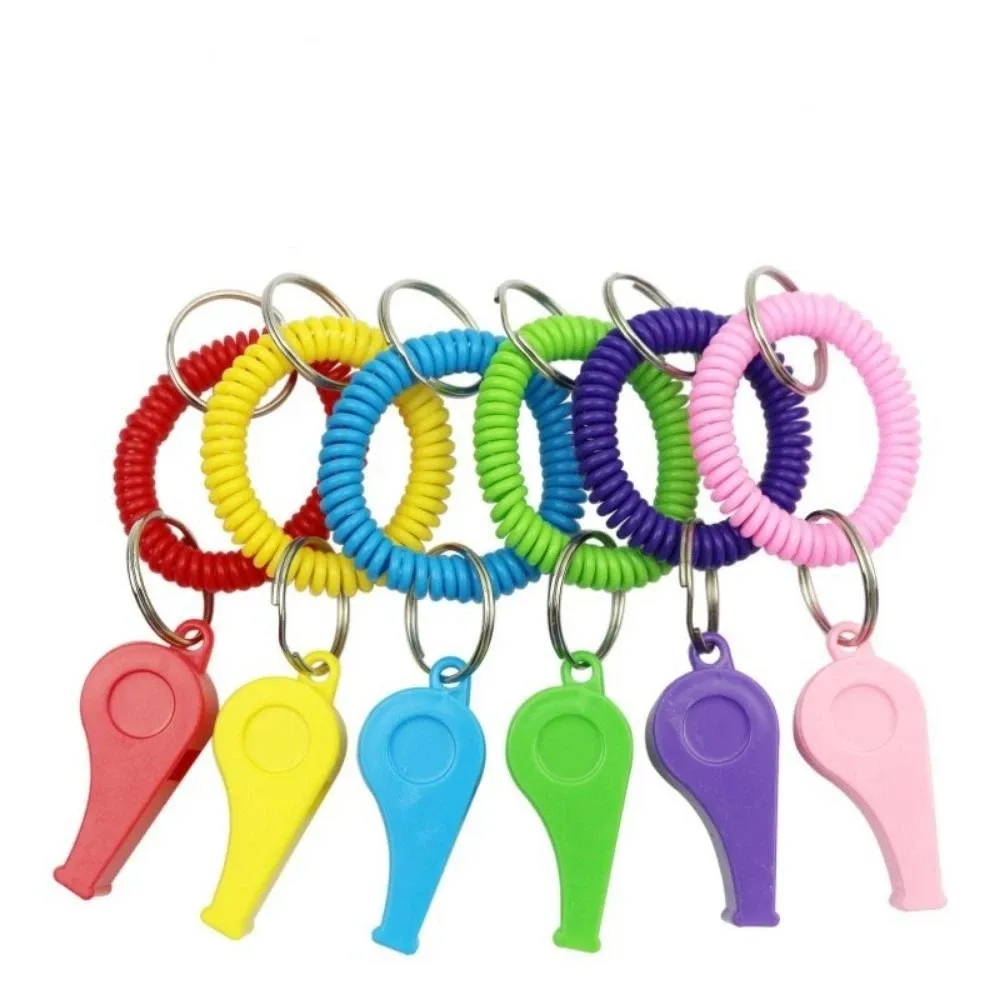 

10Pcs Loud Crisp Sound Spring Wristband Whistle Plastic Colorful Sport Whistle Durable with Wristband Referee Whistle