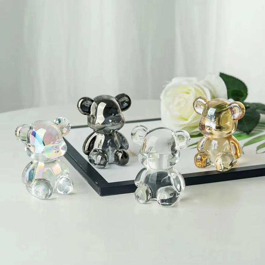 Color Crystal Cute Bear Figurines Collectible Paperweight Art Glass Animal Ornament Table Home Decor Gift for Woman