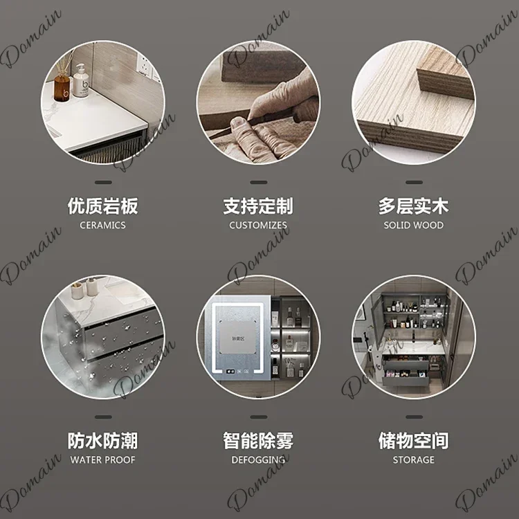 6XY Marble Smart Bathroom Vanity Cabinet With Sink And Mirror Looking Combination One Hand Wash Basin Washbasin Toilet Round Mir