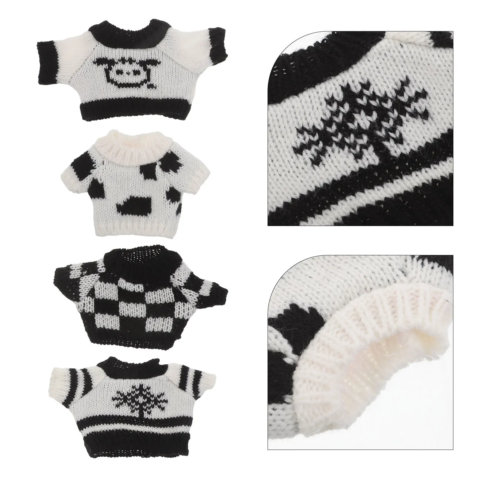 

4pcs Clothing Set Gothic Black White Mini Bear Clothes For Stuffed Animals Apparel Baby Sweater Outfit Winter Costume Stuffed