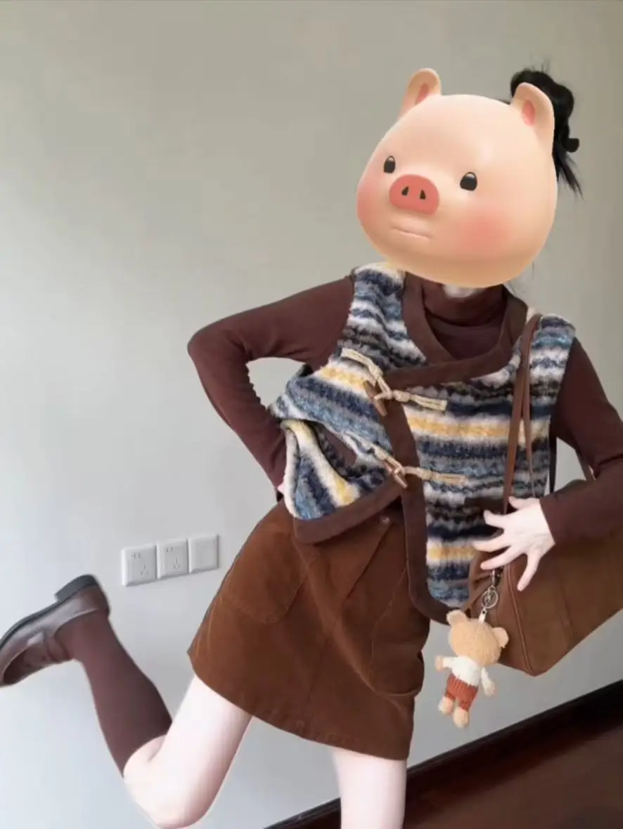 Rétro coréen Sle femmes gilet haut superposition Faion vêtements d'extérieur rayé couleur Blo polyvalent automne hiver petite taille manteau