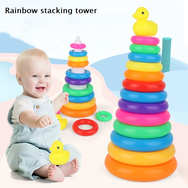 Montessori Stacking Toys for Babies 0 12M Rainbow Ring Stacker Baby Stacking Tower for Toddlers Educational Learning Sensory Toy