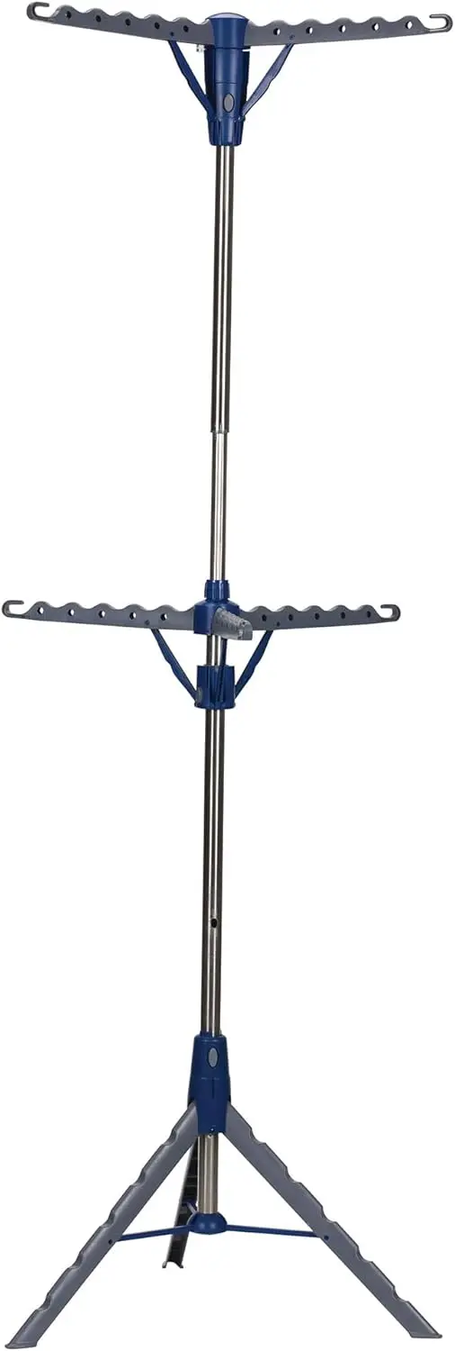 

5012-1 Portable 2-Tier Clothes Drying Rack Tri-pod | Dry Wet Laundry or Hang Clothes | Silver and Blue