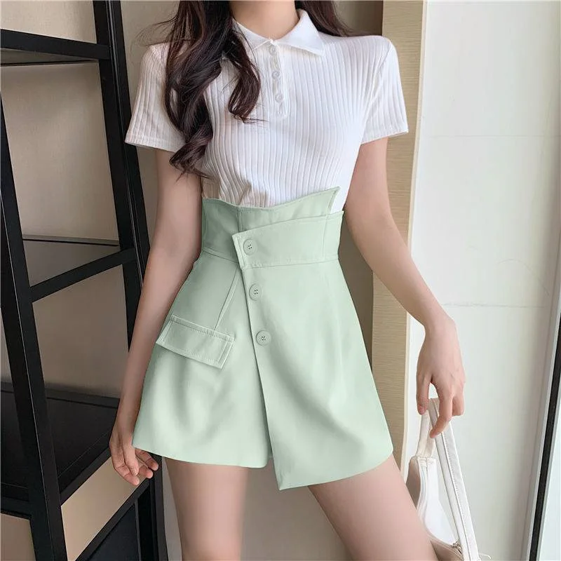 Shorts Women Irregular High Waist Casual Summer New Arrival Fashion Korean Style Temperament Office Lady Wide Leg Trousers Loose