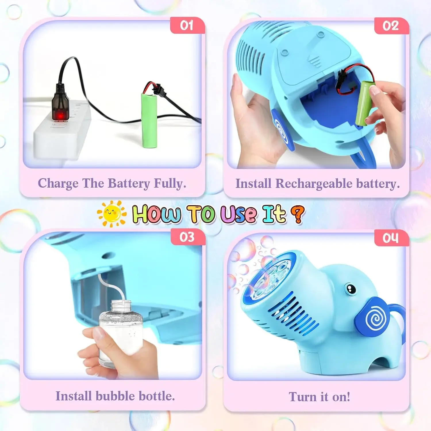 Pistolet à bulles électrique, souffleurs de savon de dessin animé, jouets soufflants pour enfants avec fusée automatique légère, cadeau pour enfants, jeux de fête en plein air