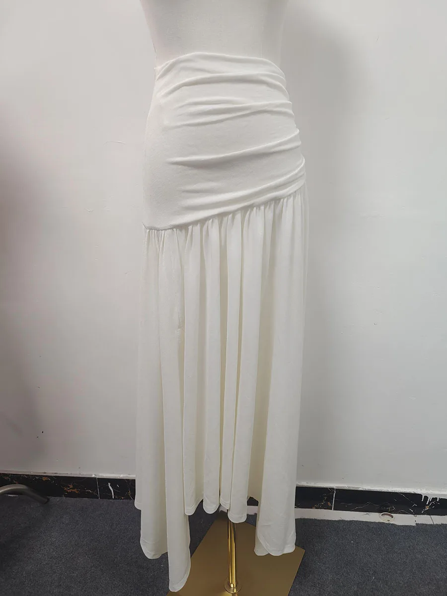 VGH temperamento Slim Fit conjuntos de dos piezas para mujer cuello redondo manga corta Top calado falda larga de cintura alta conjunto elegante Mujer