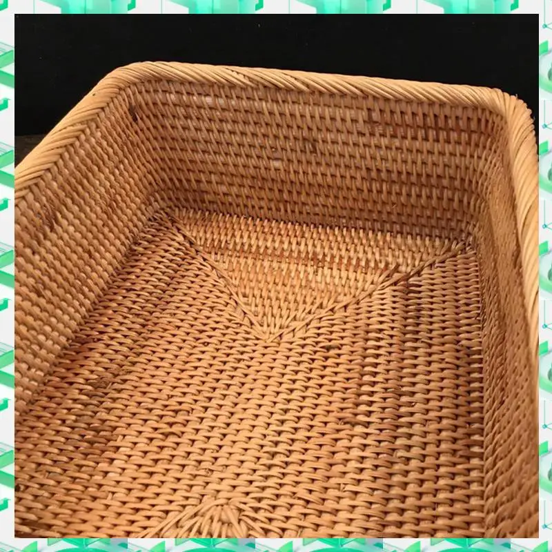 

FIZP 1 Piece Hand-Woven Rattan Wicker Basket Cosmetic Rectangular Storage Box Autumn Rattan Household Kitchensupplies M