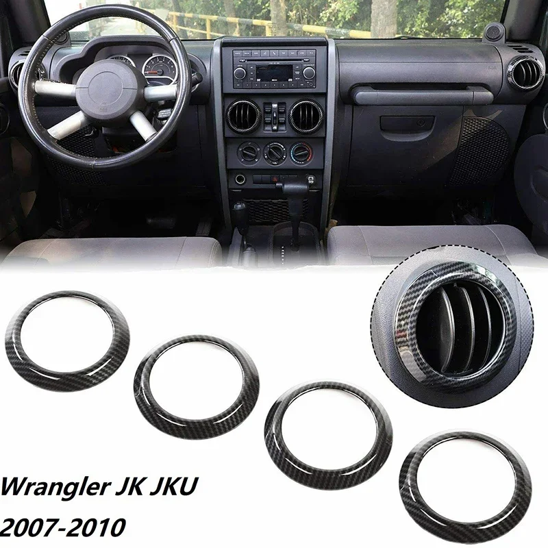 New-Air Vents Cover Trim Stickers Air Conditioning Vent Outlet Trim For Jeep Wrangler JK JKU 2007-2010 Carbon Fiber