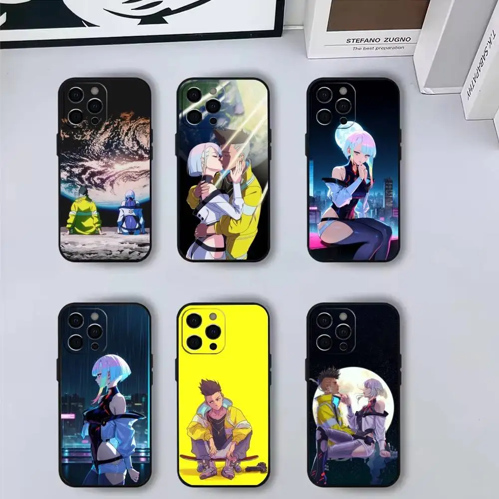 حافظة هاتف Play C-Cyberpunk Game E-Edgerunners لهاتف iPhone 17,16,15,14,13,12,11 Plus، Pro Max، XS، غطاء أسود من السيليكون الناعم