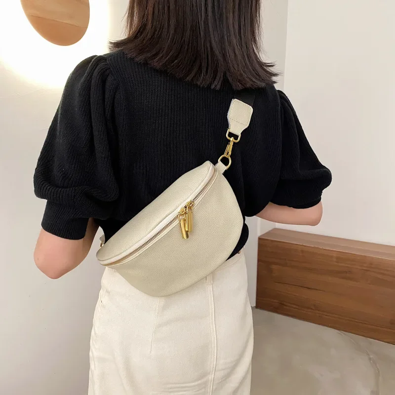 PU Leather Half Moon Sling Bag For Women Wide Adjustable Strap Zipper Crossbody Waist Fanny Pack Crescent Chest Bag