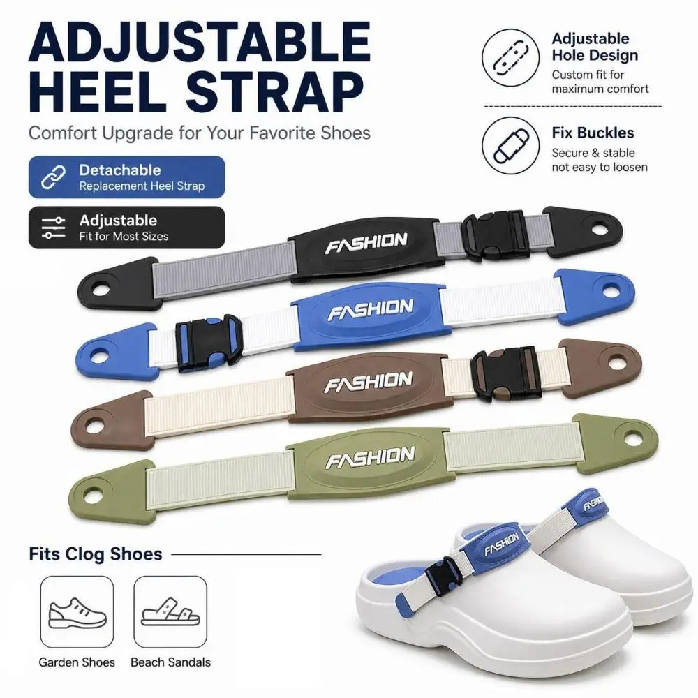 1pair Adjustable Hole Shoes Strap Fix Buckles Detachable Beach Slippers Straps Secure Fit DIY Shoe Decoration