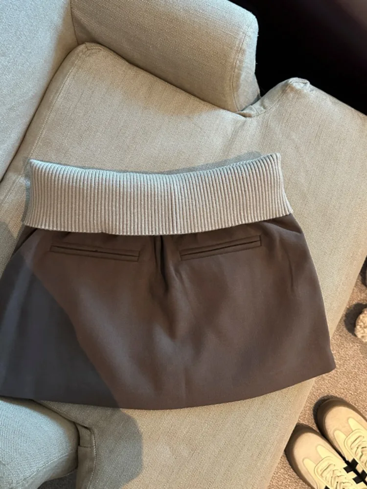 Gonna casual alla moda Donna Autunno Inverno Tweed Minigonna a vita alta Design patchwork Aderente Retro Chic Abito caldo ed elegante