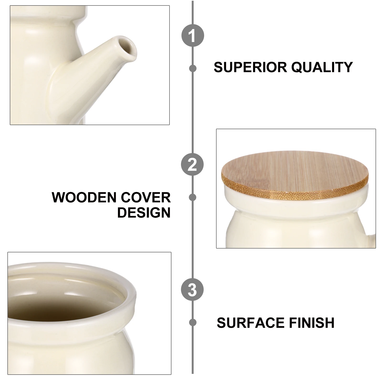 

1pc Oil Dispenser Bottle Ceramic Condiment Container For Kitchen Storage Olive Vinegar Soy Sauce Wooden Lid Smooth Easy Clean