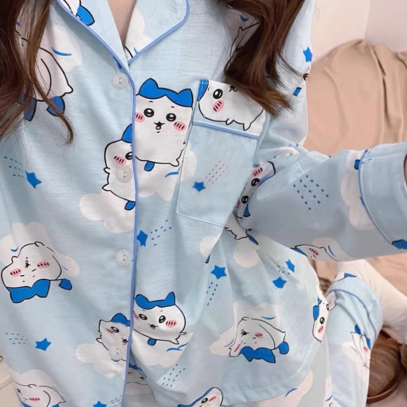 Pajamas Set Long Sleeve Sleepwear Women Button Down Nightwear Pj Sets cartoon Print with Trouser Loungewear Female Pyjamas Suits