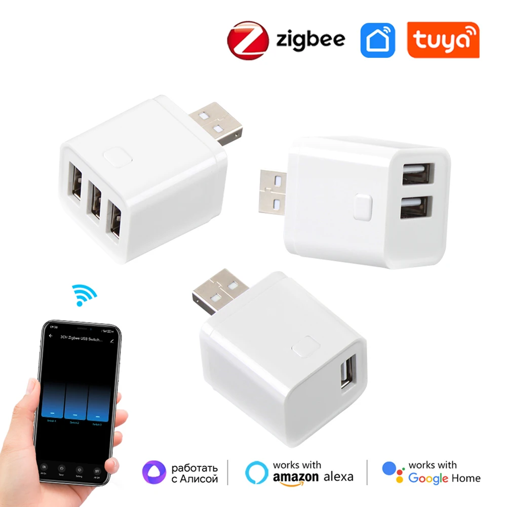 

Умный USB-адаптер Wi-Fi/Zigbee, 1-3 банда, 5 В, мини-USB-адаптер питания, зарядная умная USB-розетка, работает с Alexa Google Home Alice