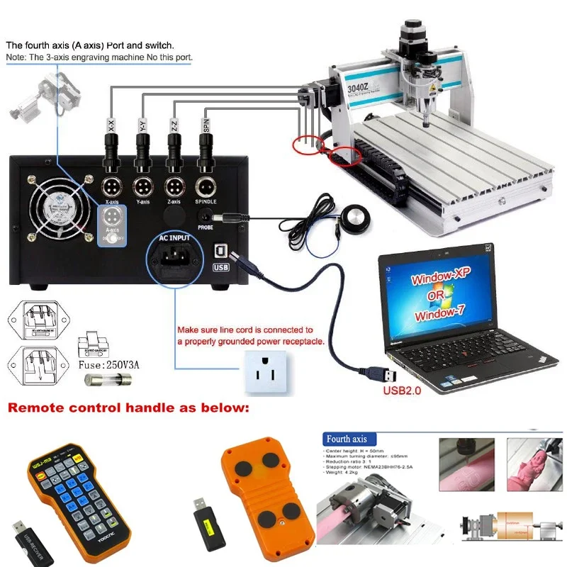 4 Axis CNC Router 3040 Engraver USB Port Metal Milling PCB Drilling Cutter Machine Woodworking Machinery DIY with Limit Switch