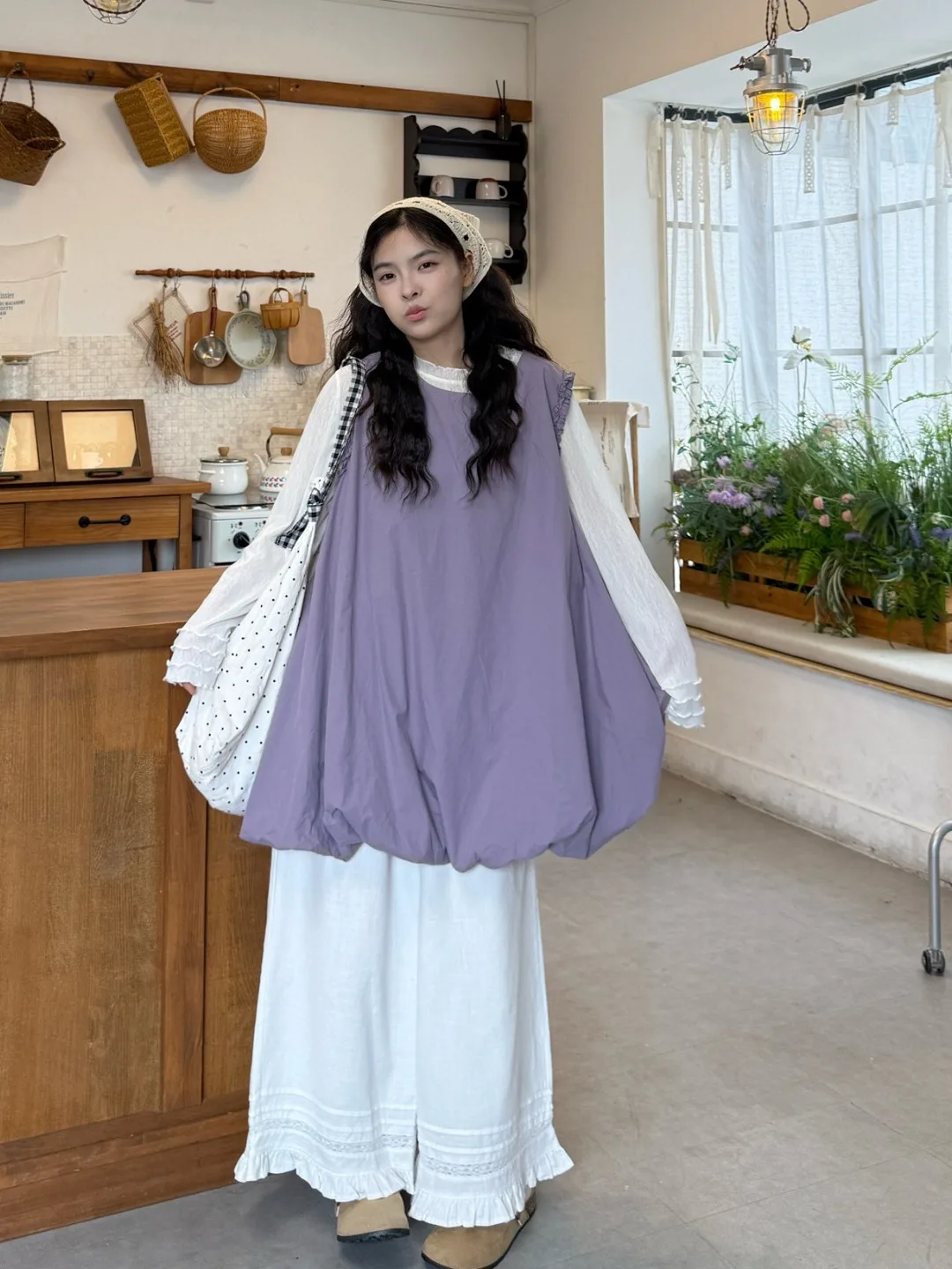 

plus Size Women's Lazy Style Sleeveless High Waist Wide Leg Pants Purple Flower Skirt Spring Summer New Trend Loose Fit Trousers