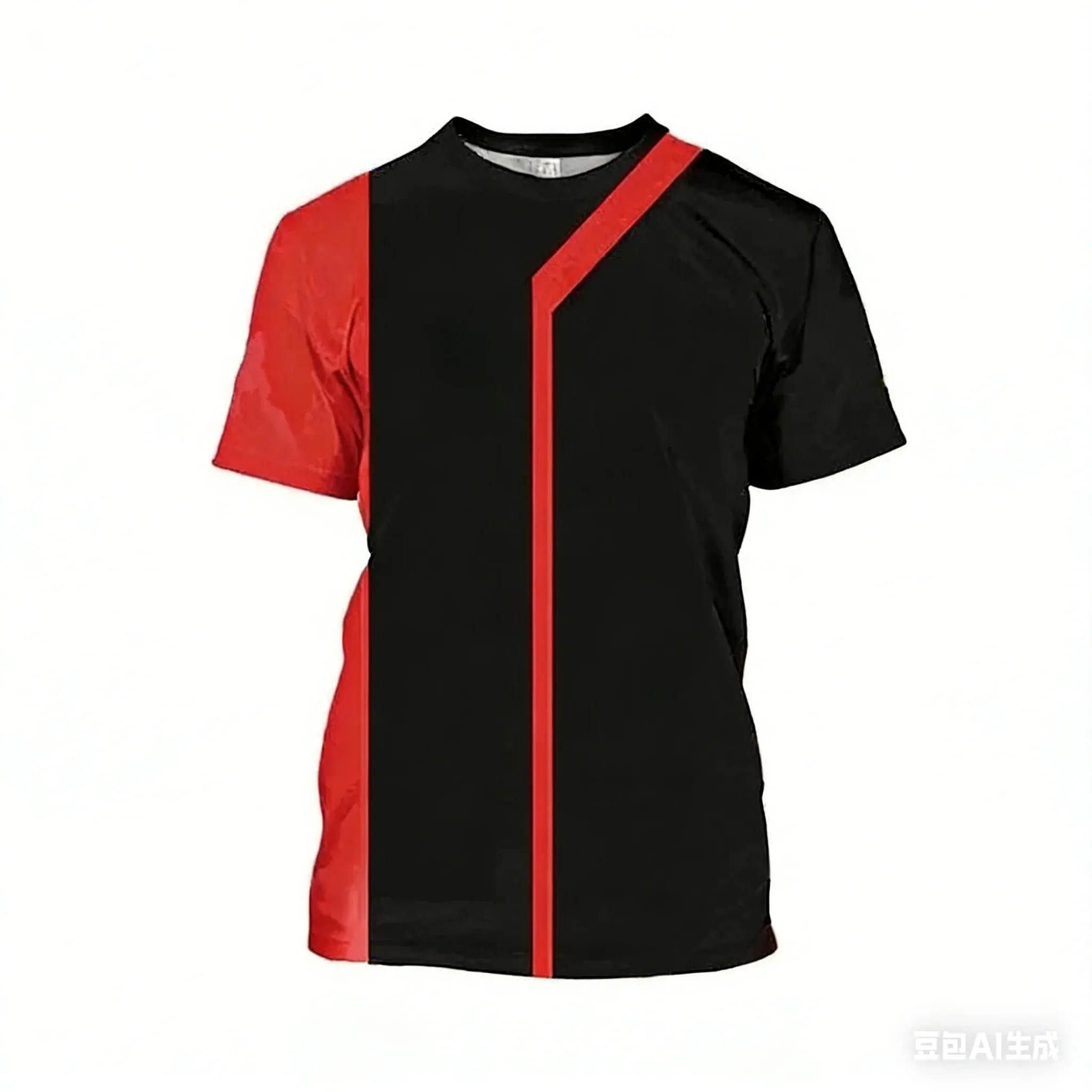 Camiseta Deportiva de Manga Corta para Hombre, Transpirable, de Secado Rápido, con Estampado 3D de Alta Definición, Rayas Rojas, Blancas y Negras, para Motociclismo, para Todas las Temporadas