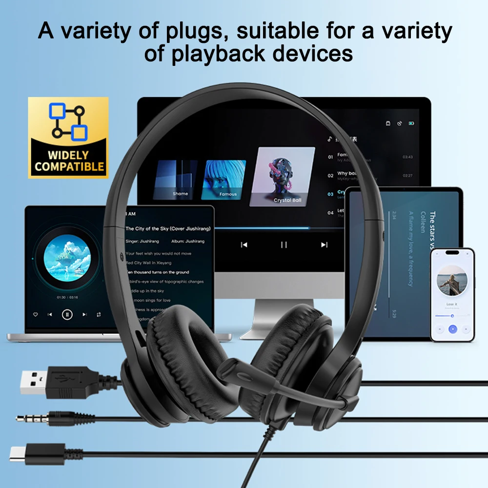 سماعة رأس سلكية USB لمركز الاتصال مع ميكروفون لإلغاء الضوضاء فوق سماعات الألعاب 3.5 ملم سماعة رأس سلكية للكمبيوتر