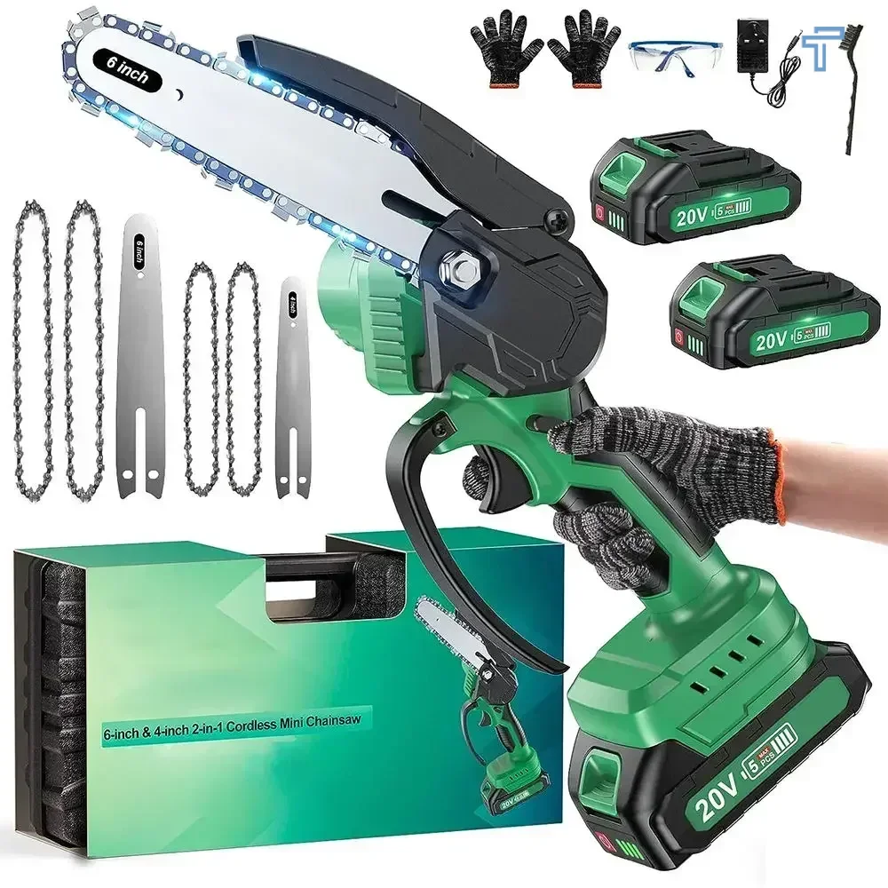 Rechargeable Handheld Chain Saw 6-Inch & 4-Inch 2-In-1 Cordless Mini Chainsaw For Cutting Wood