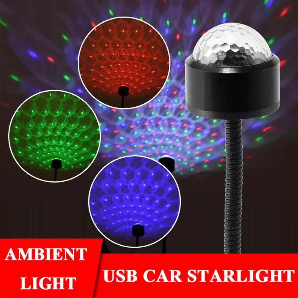 Multicolor Sound Activated USB LED Starry Sky Projector Lights Car Atmosphere Ambient Star Galaxy Lamp Car Roof Ceiling Decor