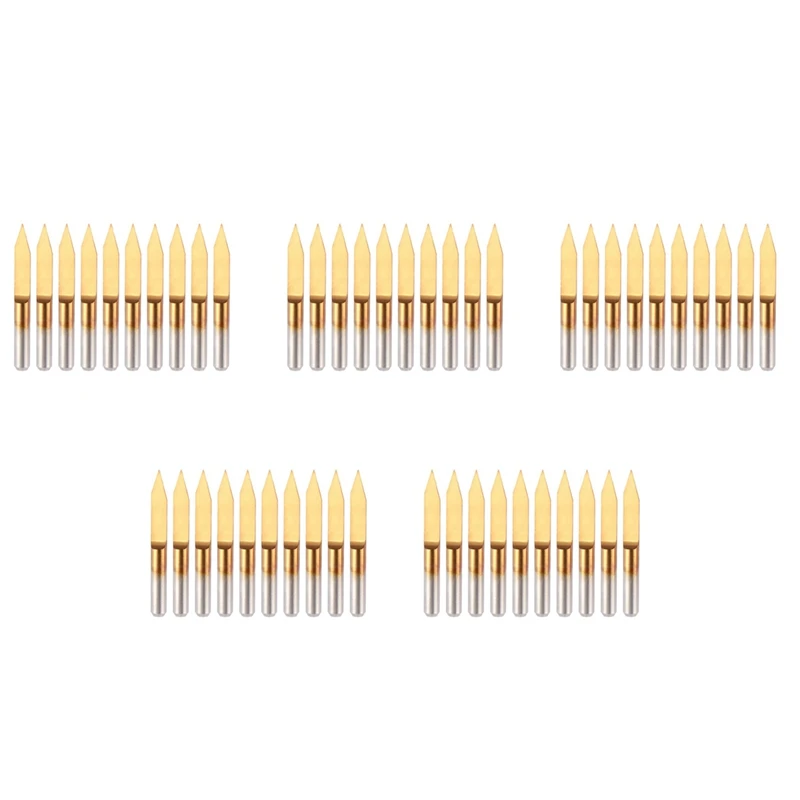 50Pcs 30 Degree 0.1Mm Tip Titanium Coated Flat Bottom Carbide PCB Engraving Bits V-Shape CNC Router Cutter Cutting Tool