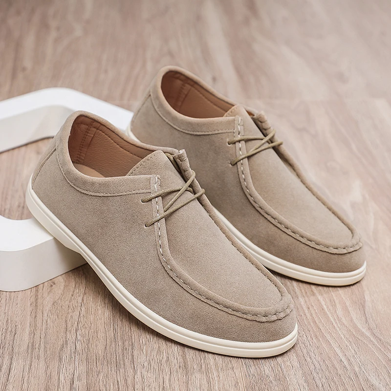 

Suede Leather Casual Shoes For Man Loafers Comfortable Lightweight Soft Men's Driving Shoes Spring Autumn Lace-up Flat Shoes Man