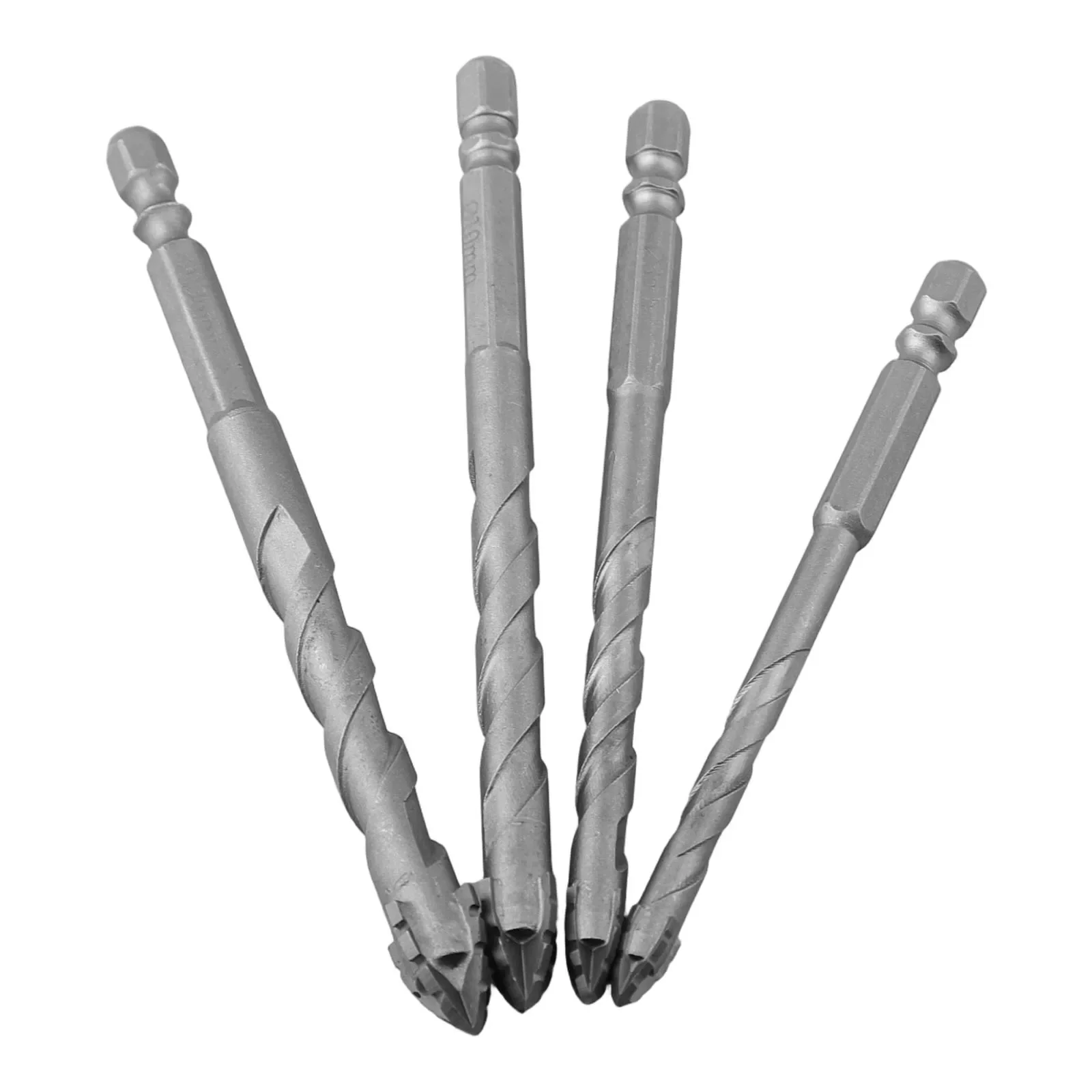 4pcs 6/8/10/12mm Four-Flute Eccentric Drill 1/4inch Shank Drill Bit For Drilling Glass Tile Punching Triangle Drill Bit