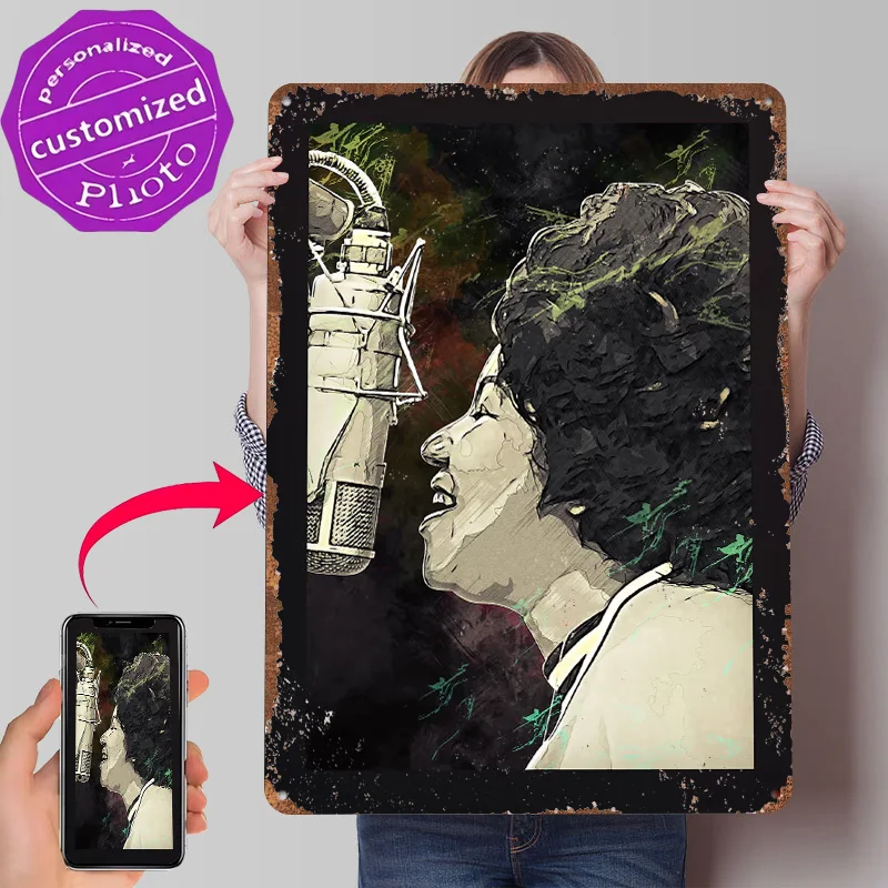 ARETHA FRANKLIN - Póster Metálico Personalizado, Arte de Pared Retro Vintage, Letreros de Hojalata para Decoración de Sala de Juegos, Placa Estética Personalizada