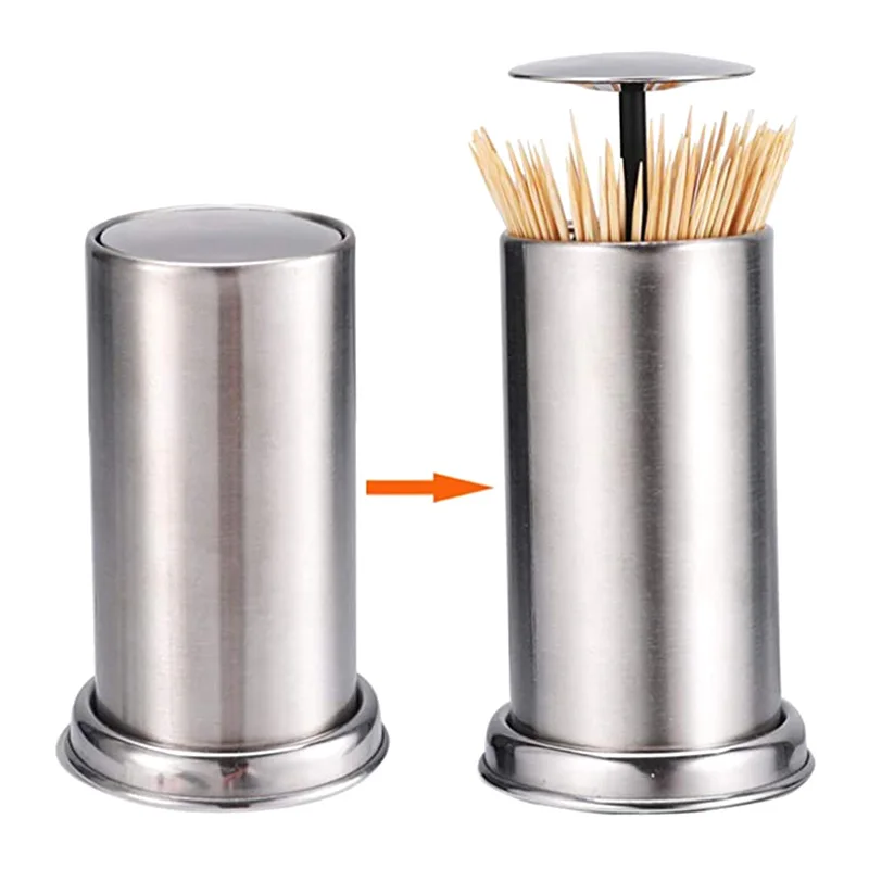 Push-push Toothpick Holder Automatic Poppet Lid Stainless Steel Toothpick Holder Dustproof Toothpick Holder Jar