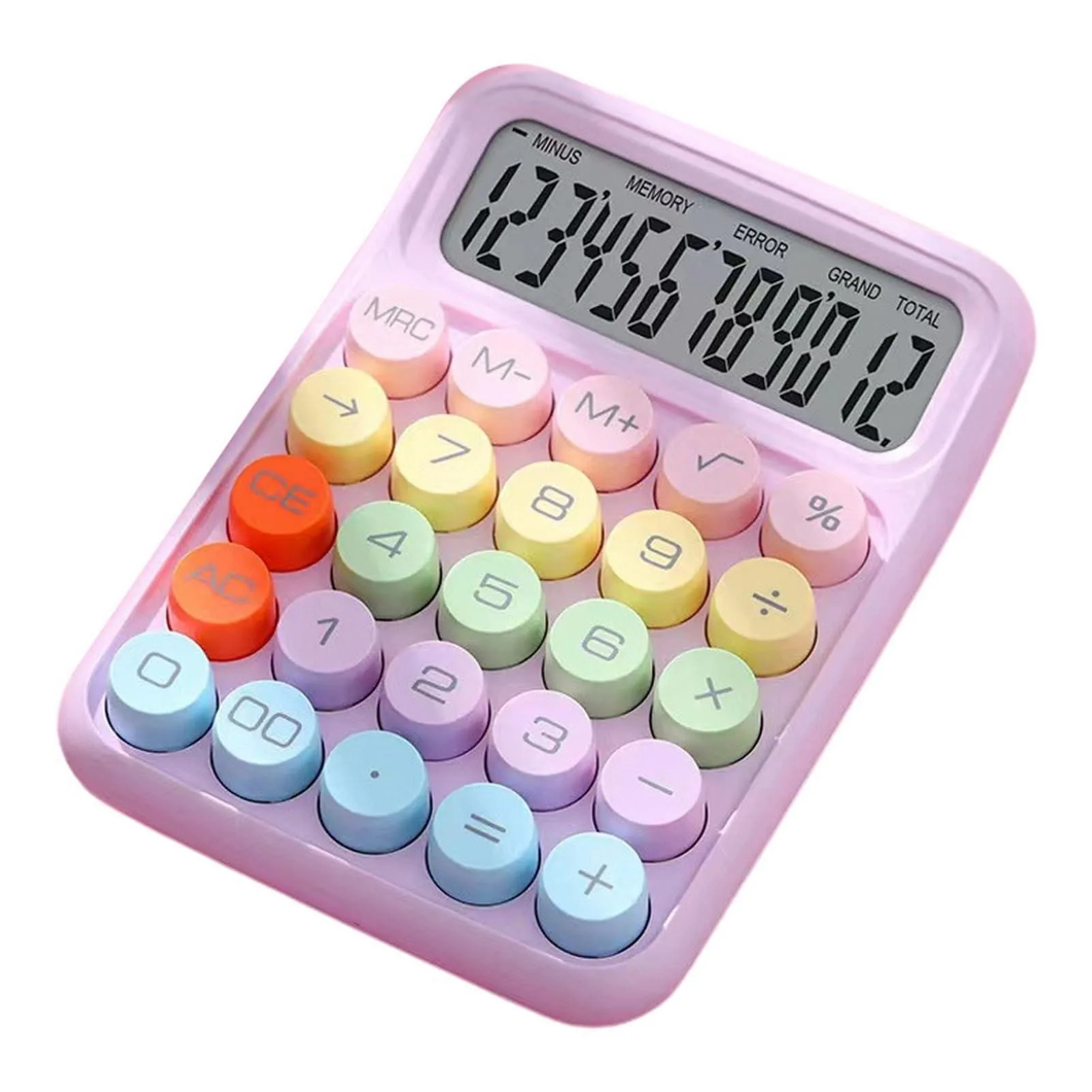 Creative Colorful Candy-Colored Electronic Calculator,12 Digit Large LCD Display and Big Round Buttons, Typewriter-Inspired Mech