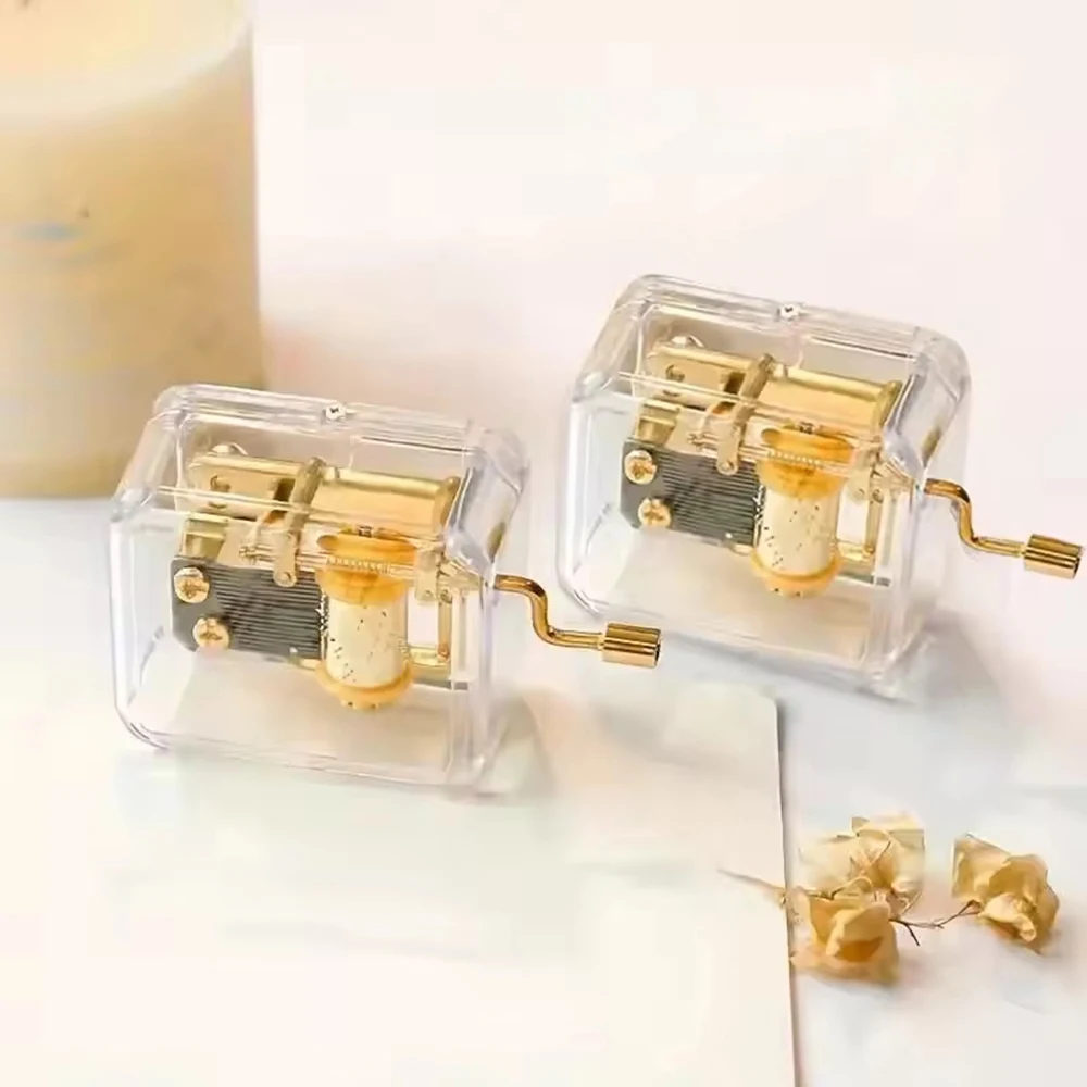 1PC Holiday Gift Gold-Plated Hand-Cranked Music Box Hand-Cranked Music Box Movement