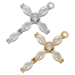 2Pcs/lot Classic Gold Color Cross Charms with Crystal Women Handmade Necklace Charm Jewelry Making Accessories Wholesale:VD1177