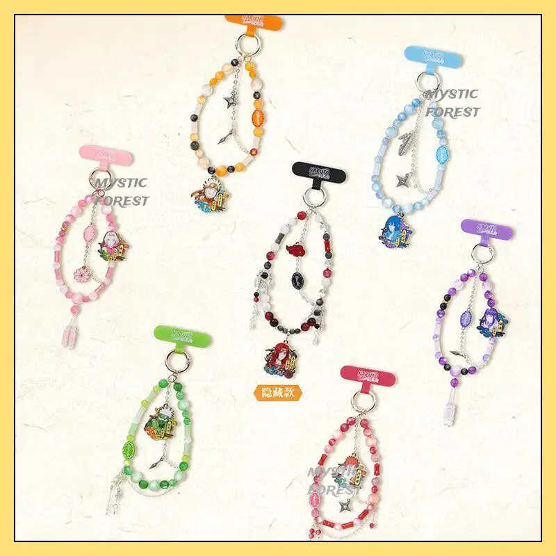 EAKI Naruto Shippuden Perlen-Handykette Rosa Sakura Charm Handgelenk-Schlaufe Anime-Merchandise Blind Box Tragbarer Handyriemen