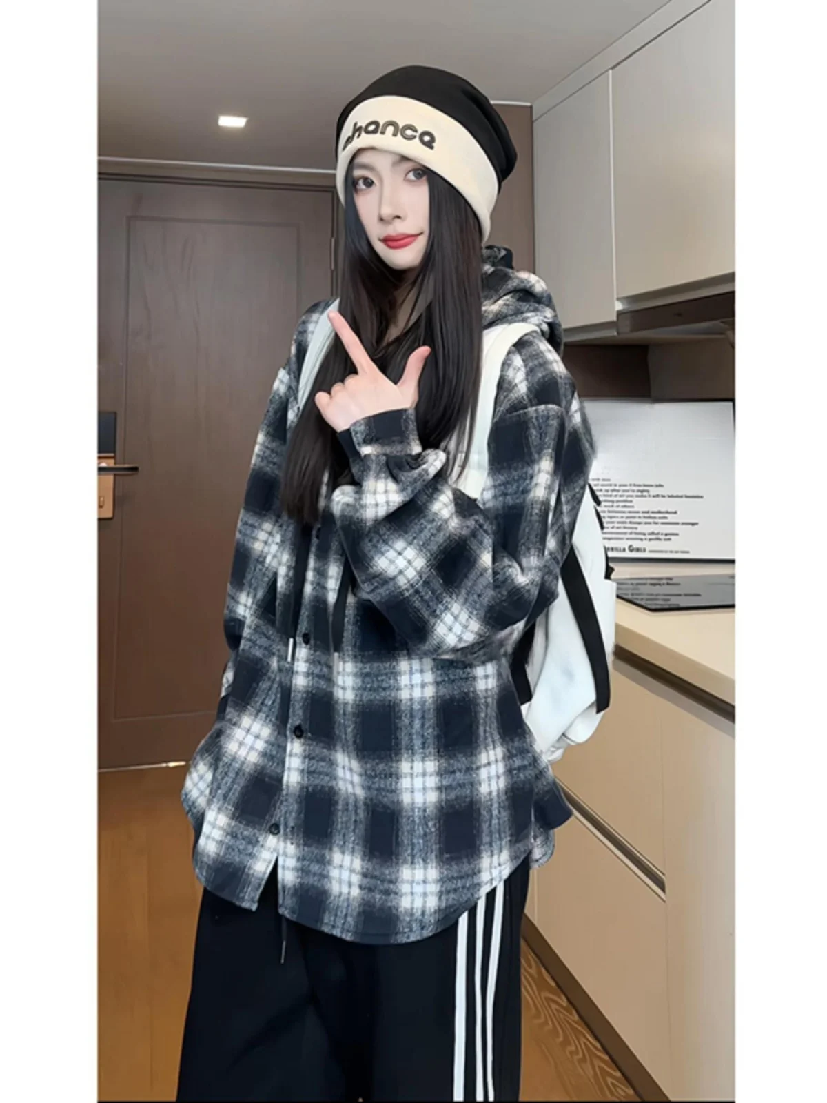 

Blue Plaid Hooded irt Men's Long Sve American Sle Spring Wear Casual Cleanfit Jaet Polyester Fiber Stand Fit