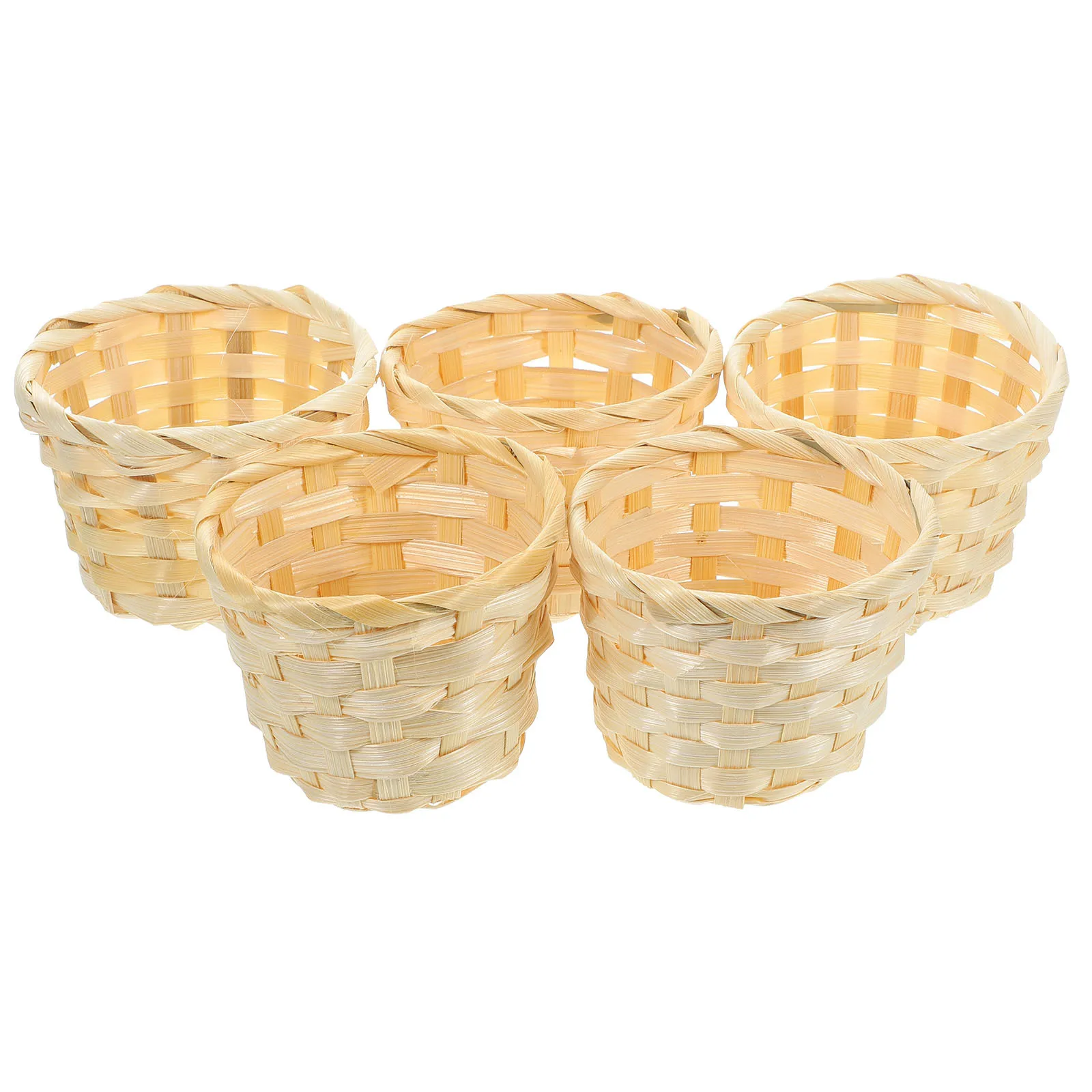 

5Pcs Handmade Bamboo Woven Basket Storage Fruit Bread Snack Basket Home Picnic Food Container Practical